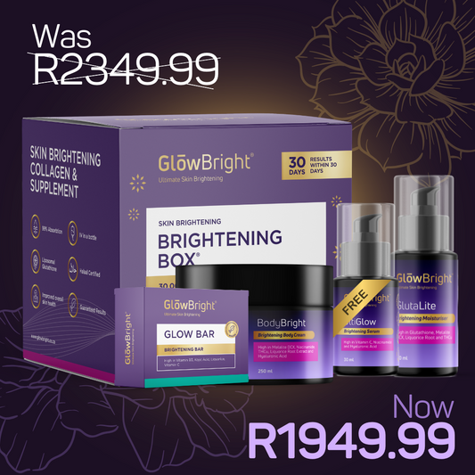 FULL BUNDLE! Brightening Box, GlutaLite Moisturiser, Glow Bar & BodyBright Body Cream + FREE ULTIGLOW SERUM!